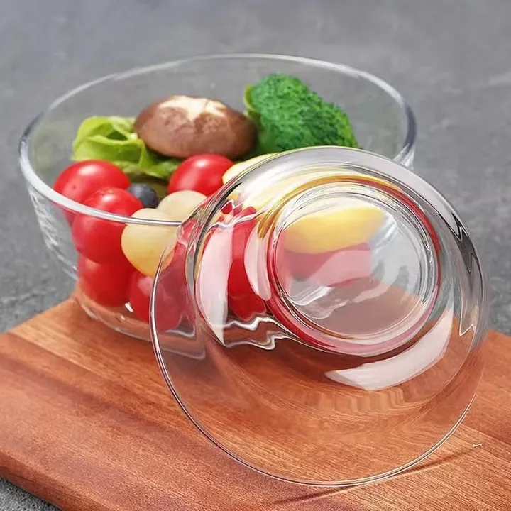 Saladier rond en verre transparent à parois épaisses pour fruits et légumes