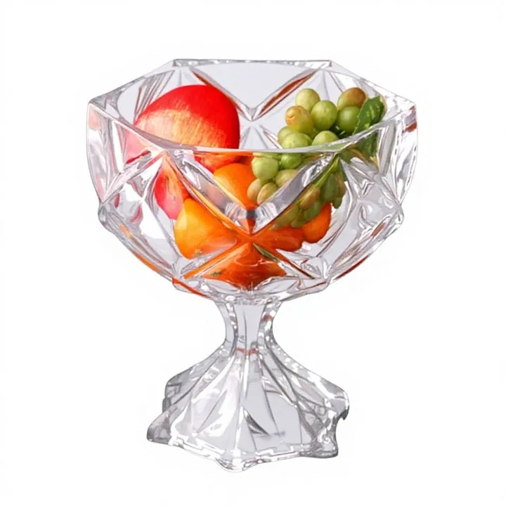 Corbeille à fruits sur pied en cristal taillé géométrique transparent