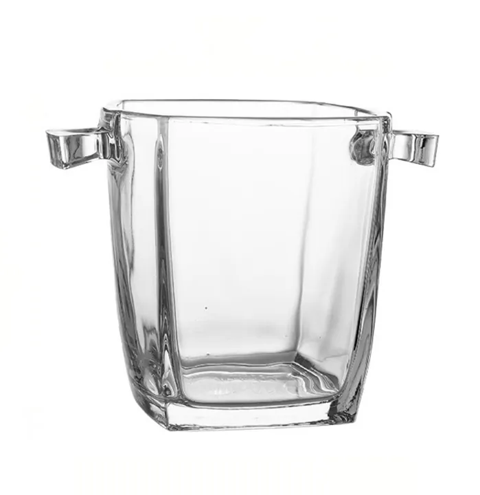 Seau à glaçons carré en verre transparent avec poignées intégrées