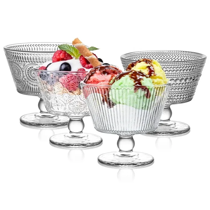 Embossed glass ice cream cups