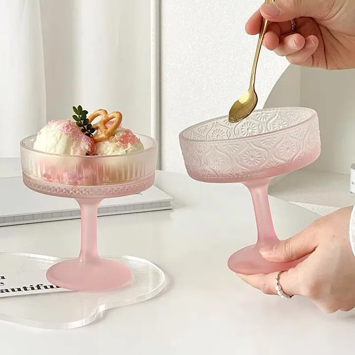 Pink glass ice cream cup