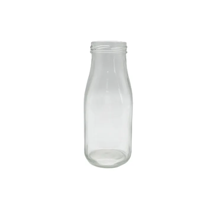 Einzelne Milchflasche aus klarem Glas ohne Verschluss