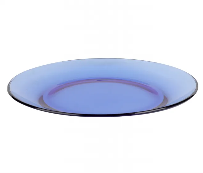 Einzelne runde Glasplatte, transparent blau
