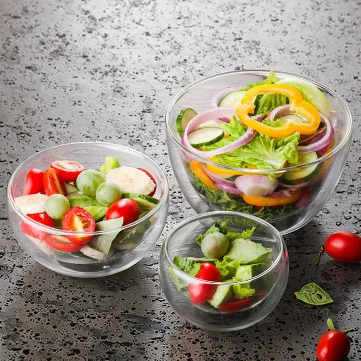 glass salad bowl trio