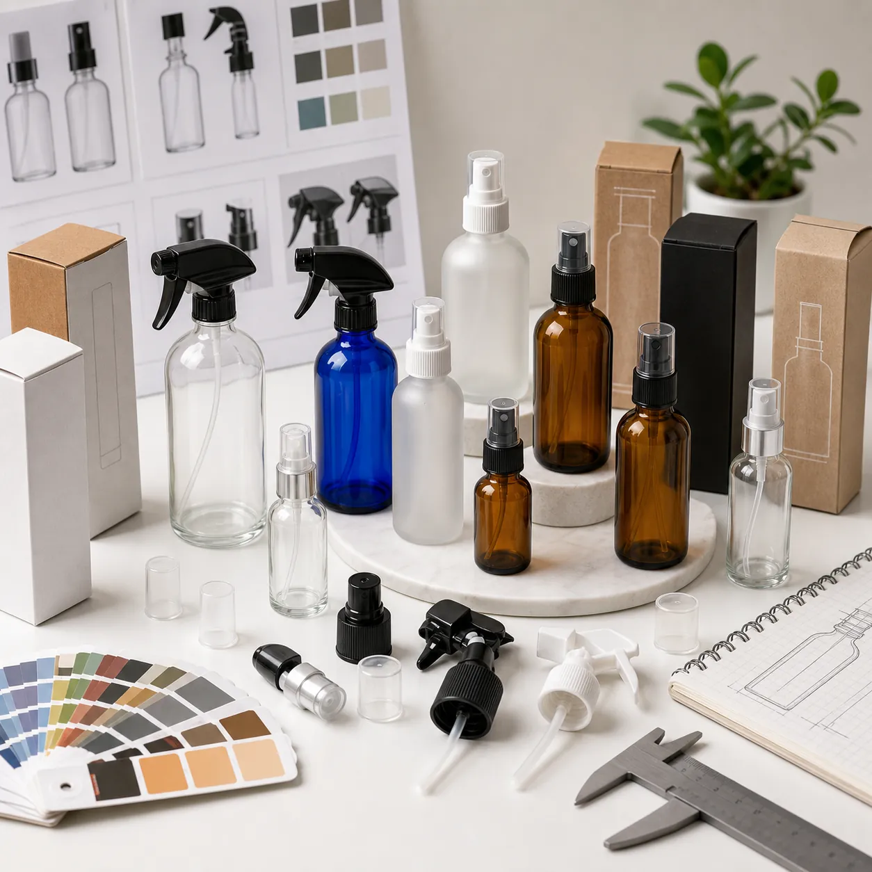 Custom Glass Spray Bottle OEM ODM service with sprayer bottle color packaging samples