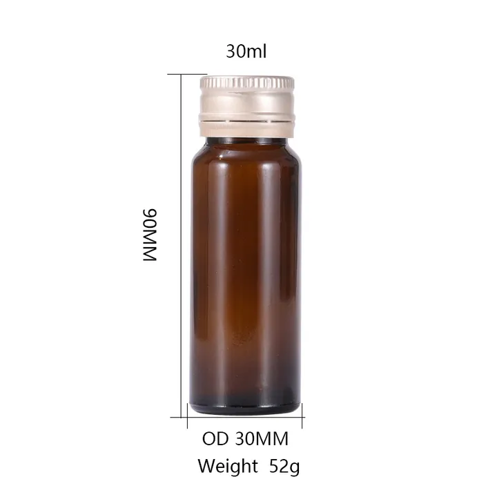 Single 30ml amber oral liquid glass bottle with size markings