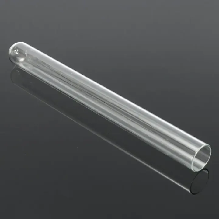 Single transparent glass tube with one open end and one round closed end