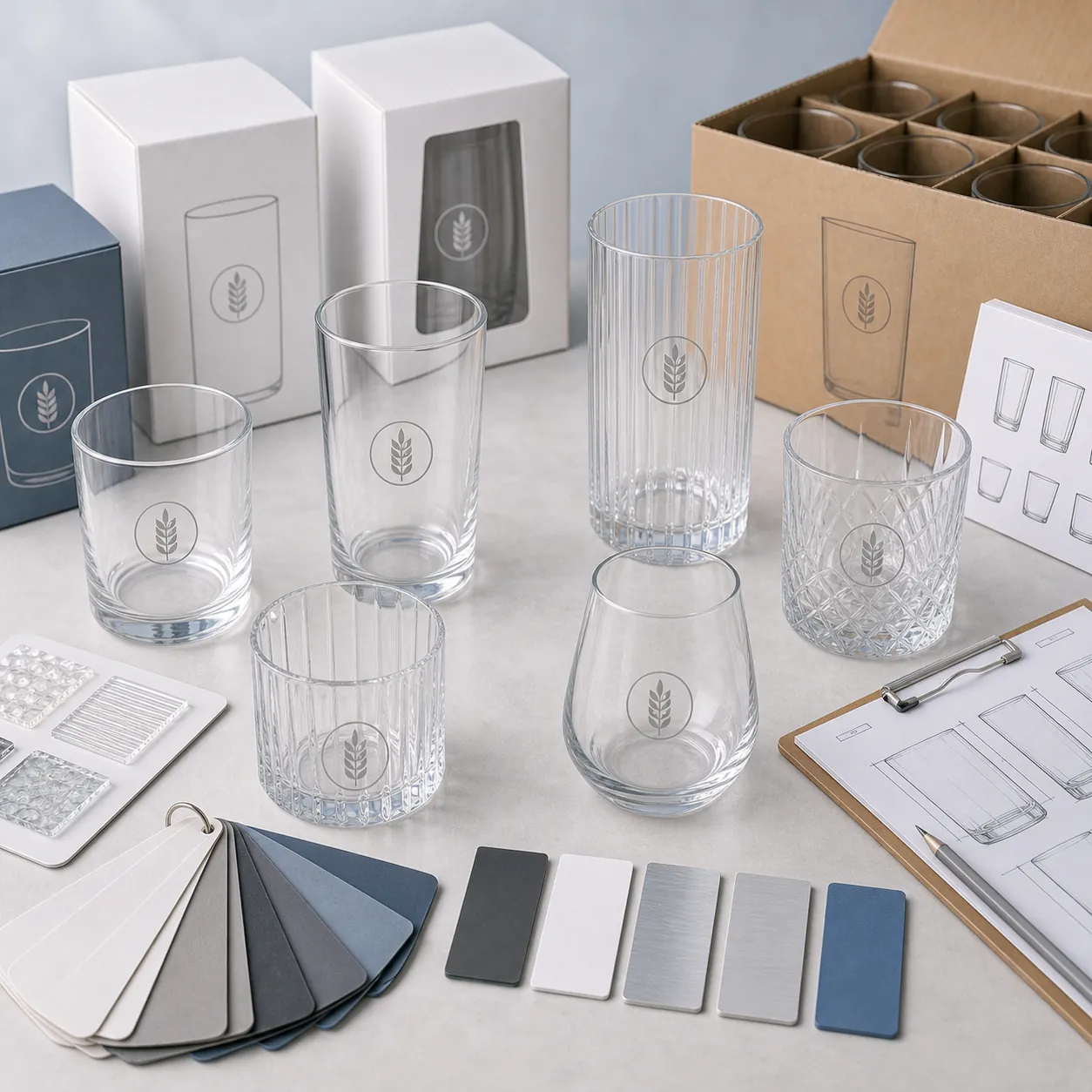 Custom Glass Tumbler OEM ODM service with packaging and design samples