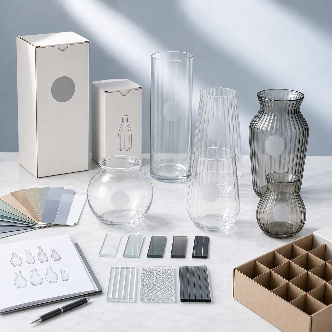 Custom Glass Vase OEM ODM service with color packaging and design samples