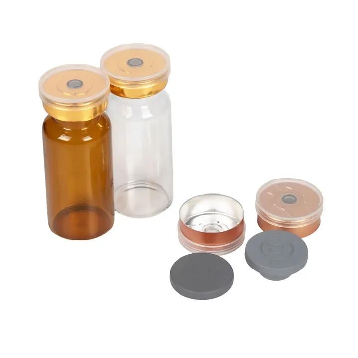Clear and amber glass vials with caps and sealing liners