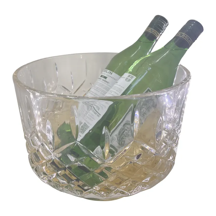Grand seau à vin en verre taillé en losanges pouvant contenir deux bouteilles