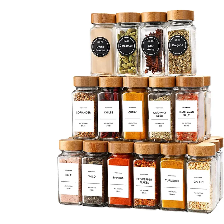 herb jars labeled spice set