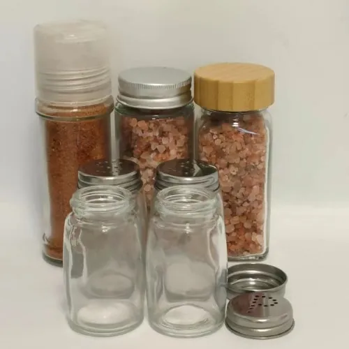 Square glass herb jars with metal shaker lids