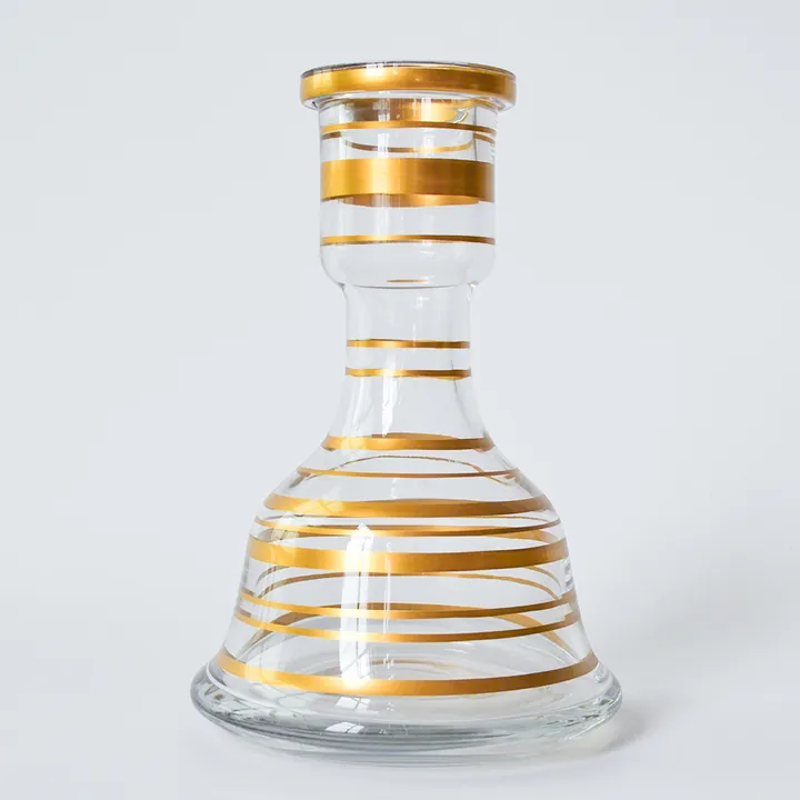 Cone shaped glass hookah bottle with gold ring decoration