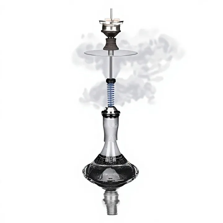 Tall black glass hookah bottle with complete structure