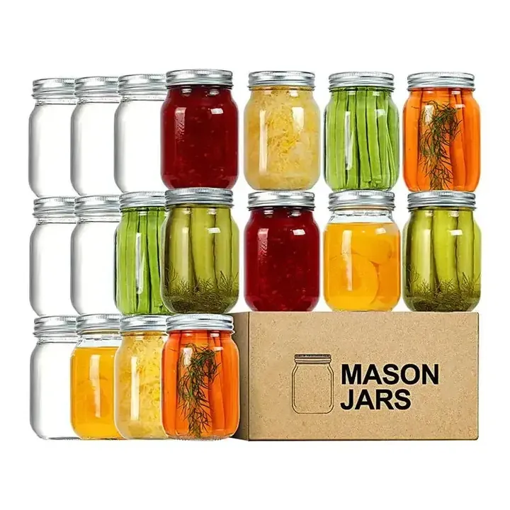 Glass mason jars displayed with packaging boxes