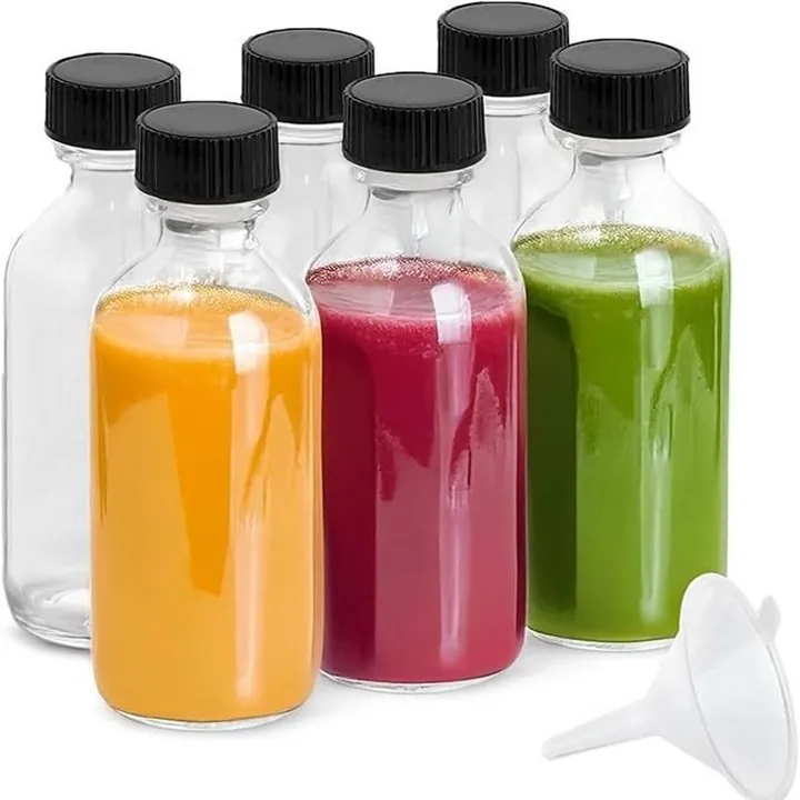 Clear shot bottles containing different beverage colors