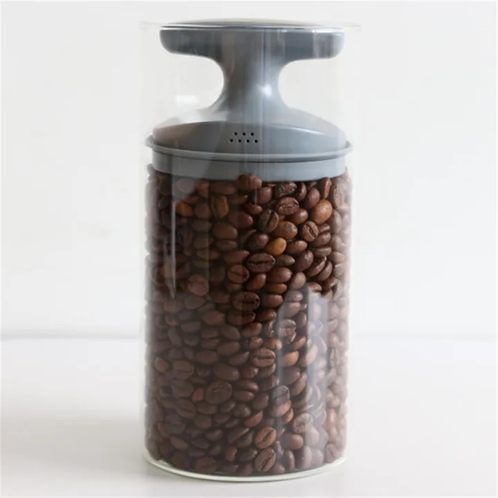 Boîte de conservation à café cylindrique transparente avec couvercle hermétique gris
