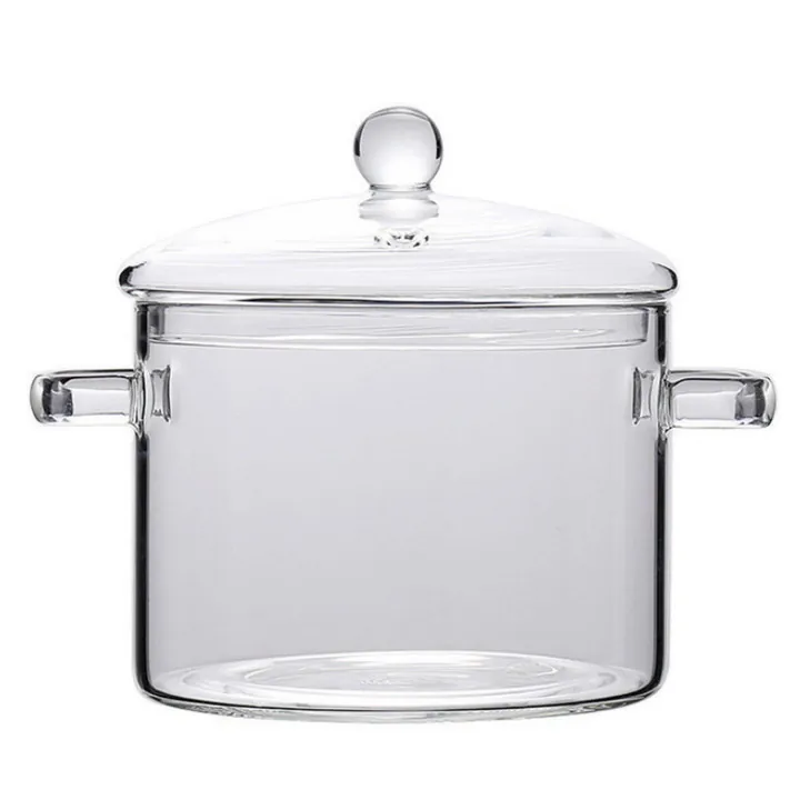 Casserole en verre transparent avec poignées latérales et couvercle