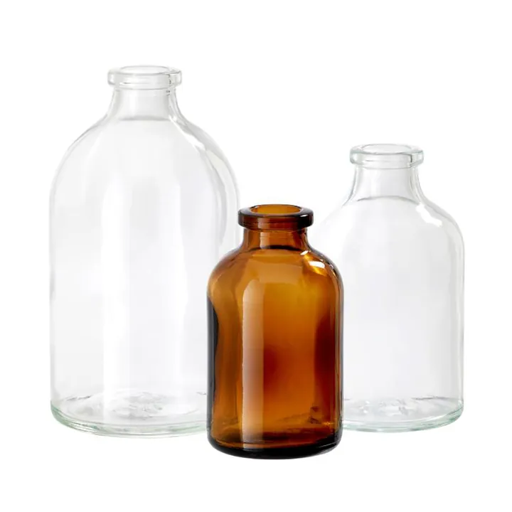 Clear and amber pharmaceutical glass bottles assortment