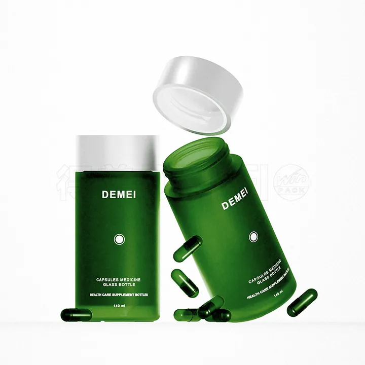 Frosted green medicine bottle with custom logo decoration