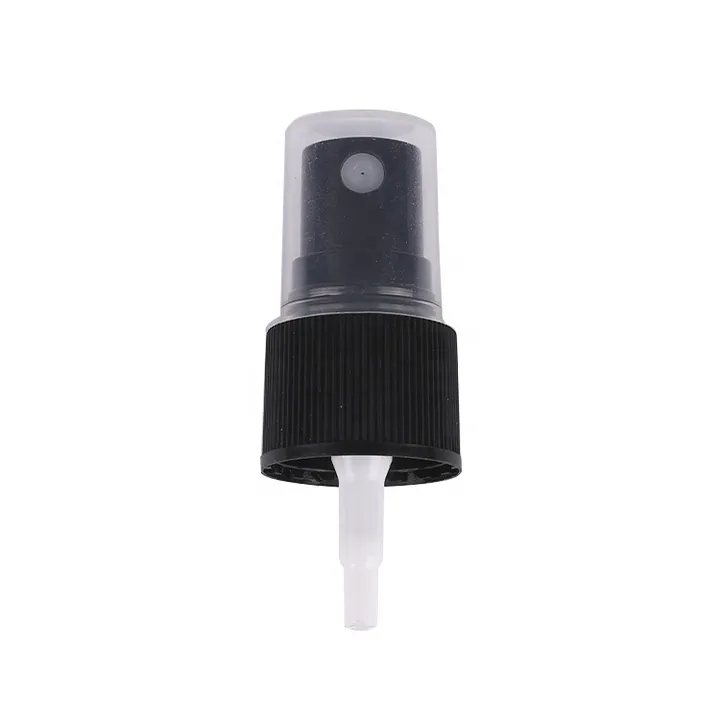 Black fine mist spray pump with translucent dust cap and dip tube