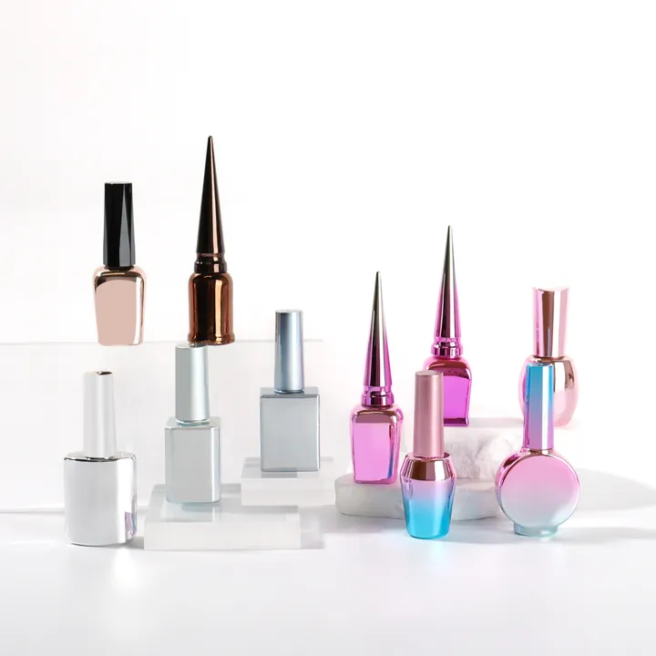 Colorful metallic nail polish bottles with plated finishes