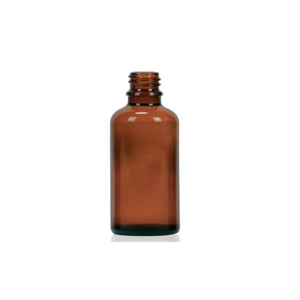 Open amber glass bottle for essential oils