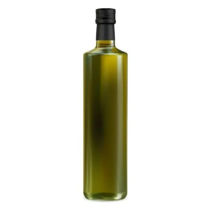 Dark green round shoulder olive oil bottle with black cap