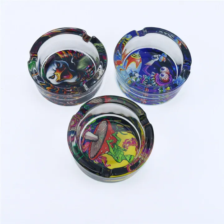 Pattern color glass ashtray with decorative print