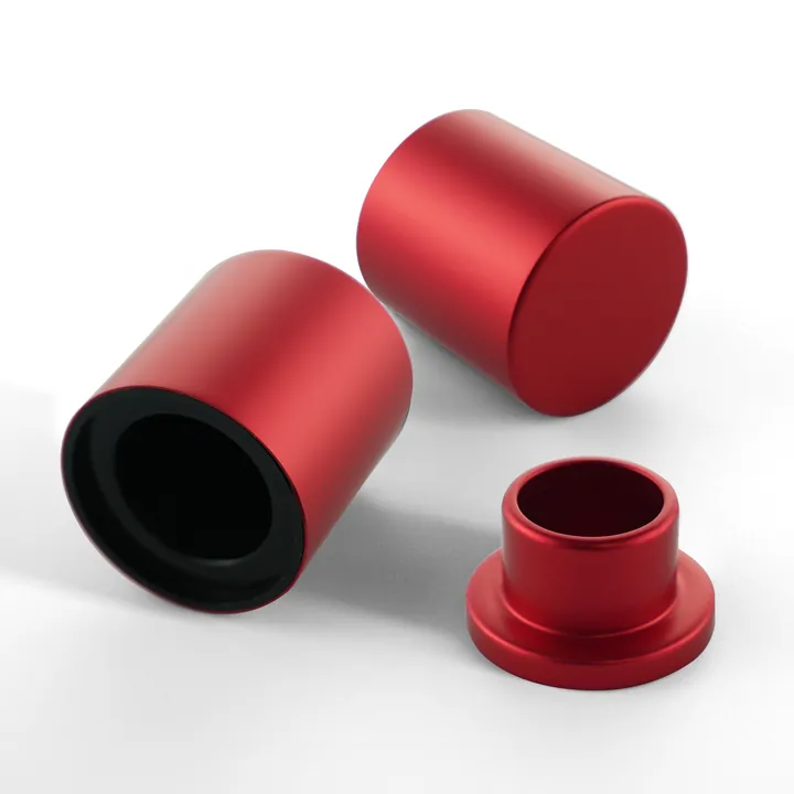 Red cylindrical perfume bottle cap displayed as a single product