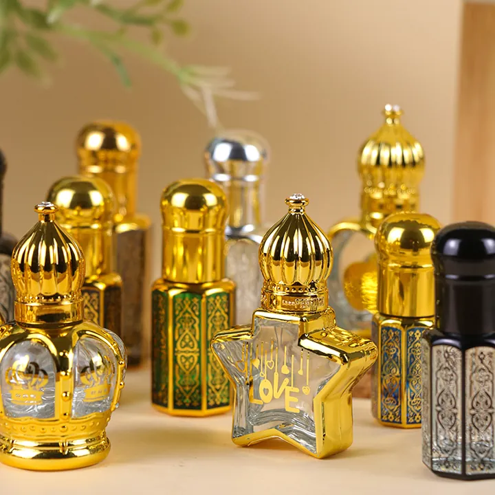 Arabic style perfume oil bottles with gold decorative caps