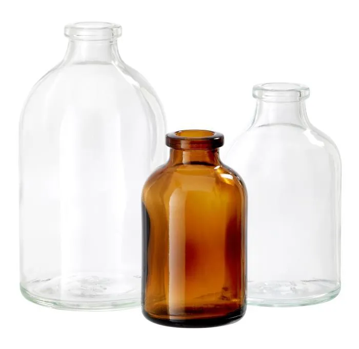Durchsichtige Infusionsglasflaschen mit Schutzkappen für den Flaschenhals