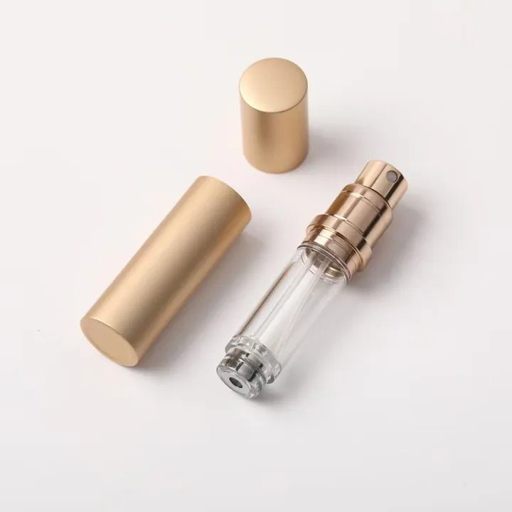 Gold aluminum portable perfume bottle with bottom refill structure