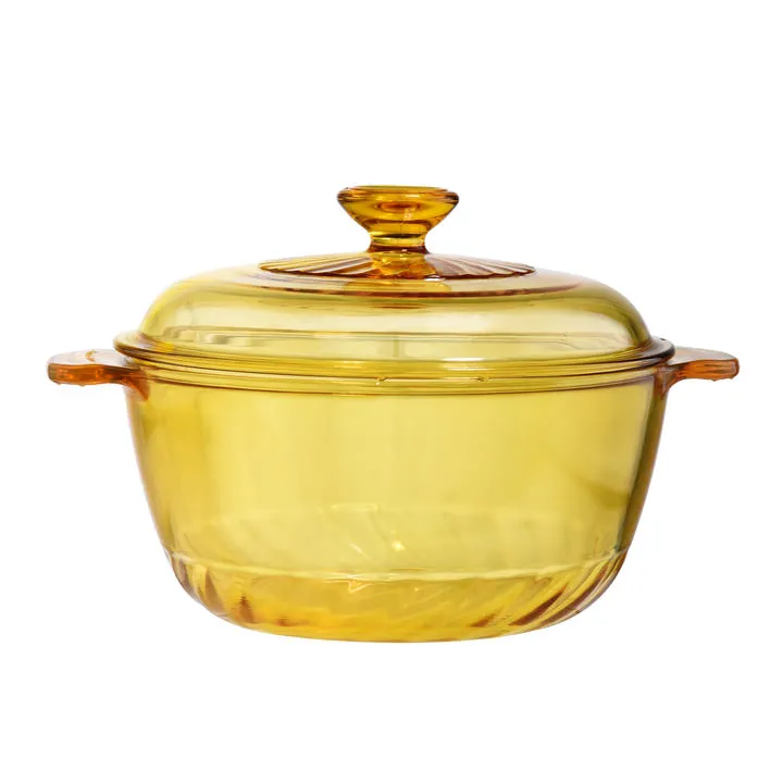 Casserole en verre ambré avec couvercle et poignées latérales