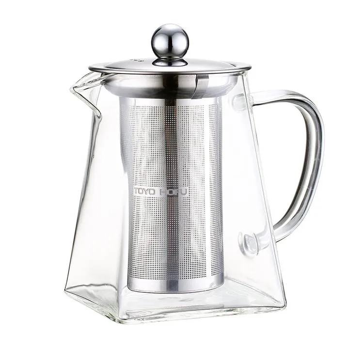 Théière carrée en verre avec infuseur en acier inoxydable