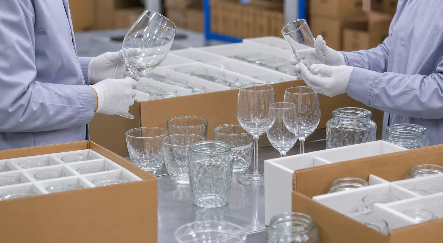 Glassware quality inspection and export packaging