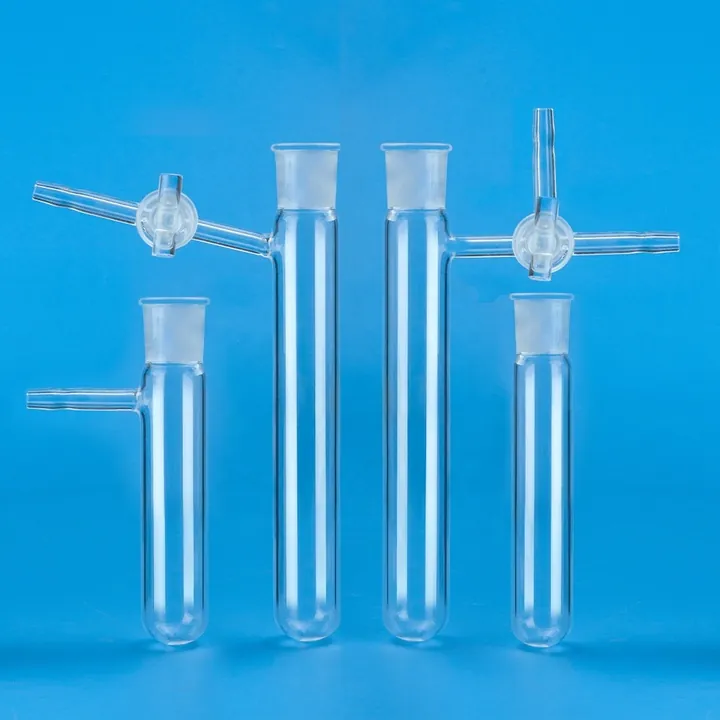 Transparent laboratory reaction tubes with side branches