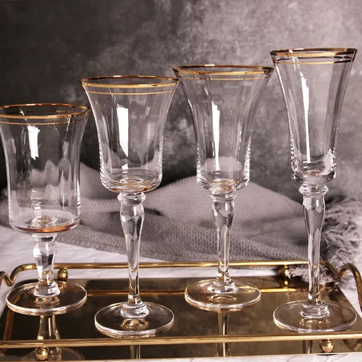 Retro gold rim wine glasses
