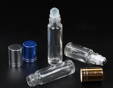 Glass bottle with blue gold and silver cap options