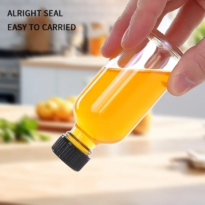 Hand holding sealed glass shot bottle upside down