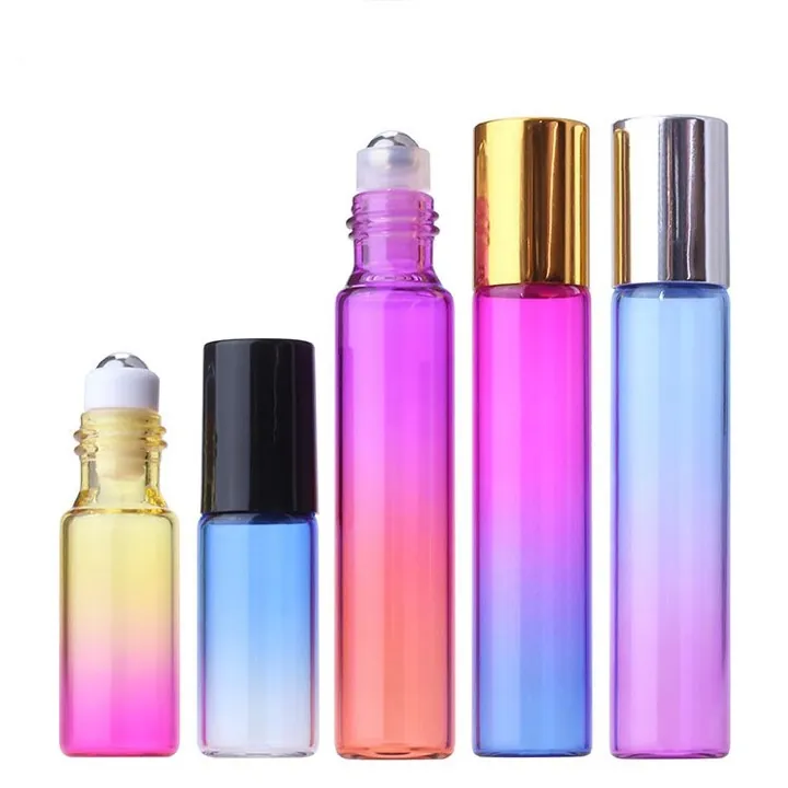 Colorful perfume roller sample vials in multiple sizes