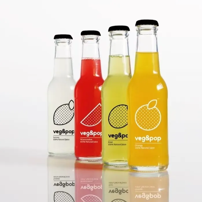 Clear beverage bottle with white printed graphics