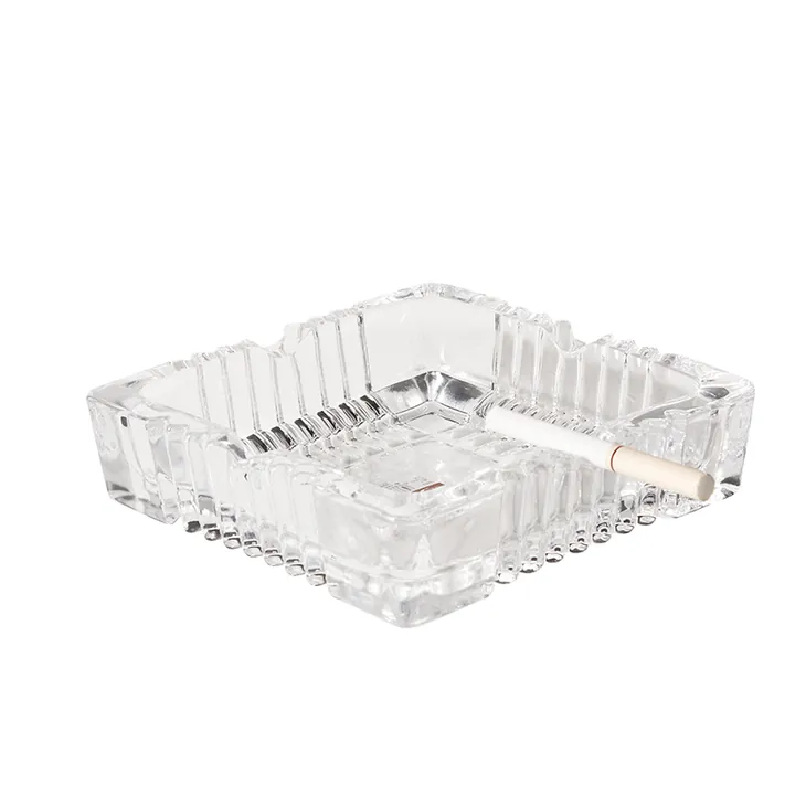 Square crystal glass ashtray for hotel and home tabletop use