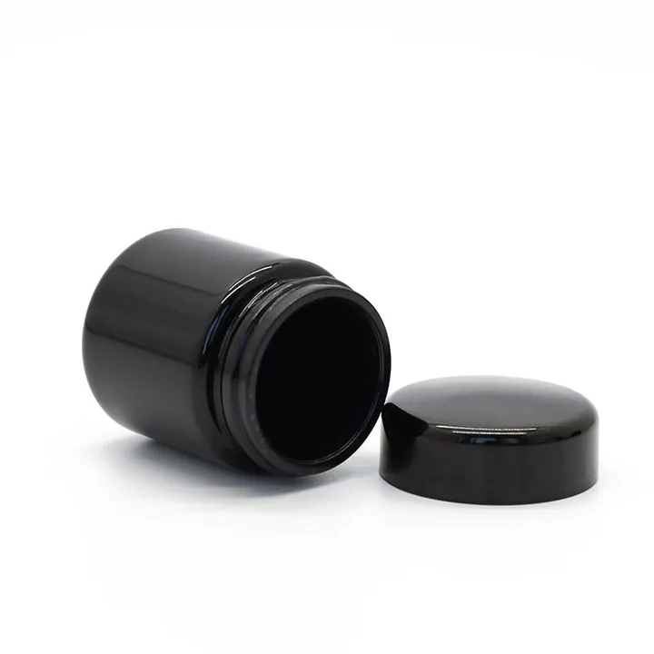 Dark UV protective glass supplement jar with cap