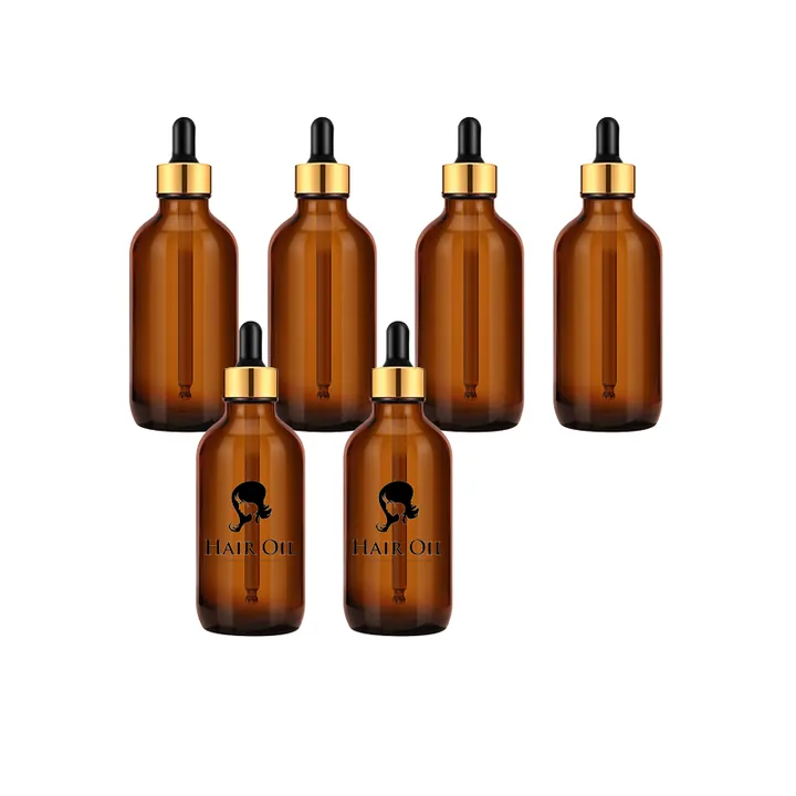 Amber dropper bottles with gold caps in multiple capacities