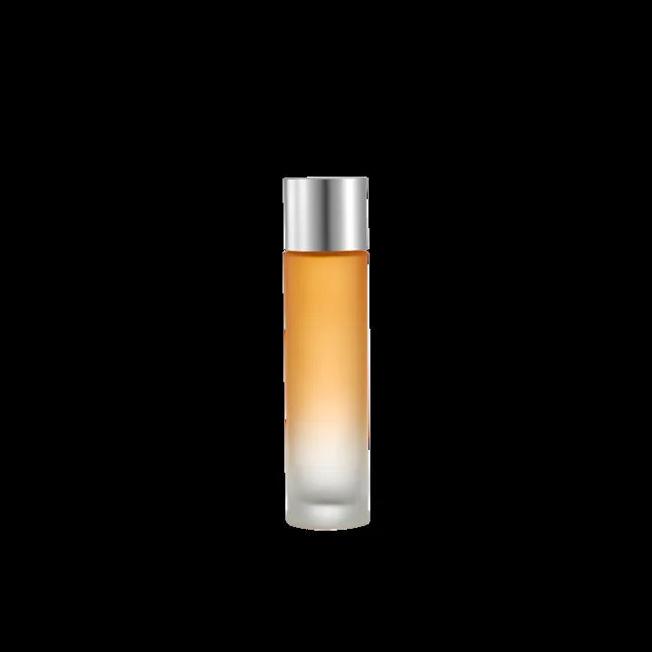 Orange gradient frosted glass toner bottle with silver cap