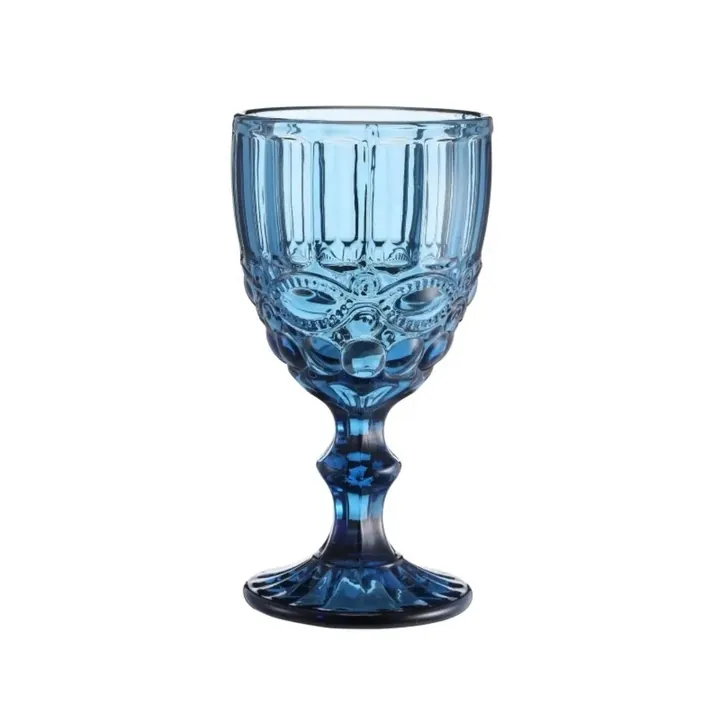 Blue ornate embossed vintage goblet