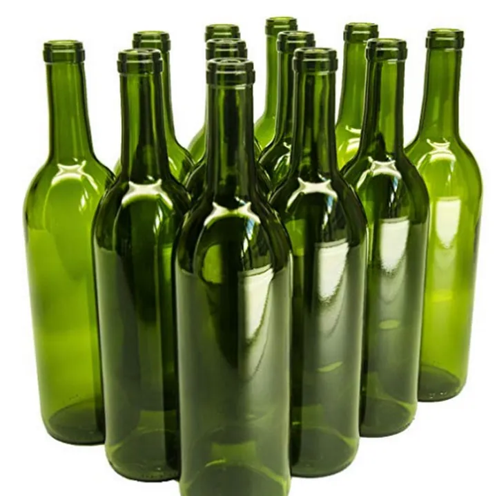 Collection of green Bordeaux wine bottles