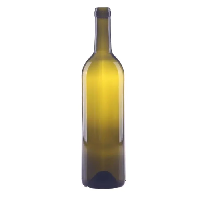 Einzelne olivgrüne Weinflasche aus Glas mit langem Flaschenkörper